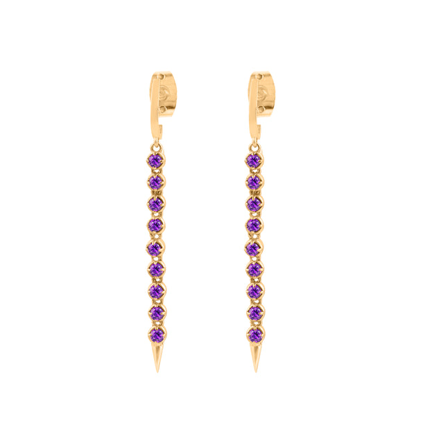 Amethyst Gemstone Solid 14k Yellow Gold Screw Back Earring