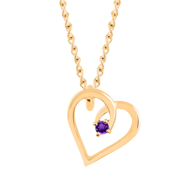 Amethyst Gemstone Solid 14k Yellow Gold Heart Pendant