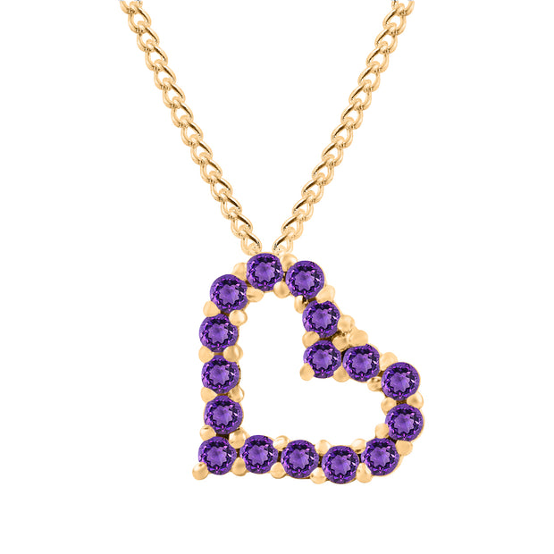 Amethyst Gemstone Solid 14k Yellow Gold Heart Pendant