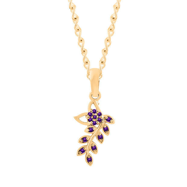 Amethyst Gemstone Solid 14k Yellow Gold Leaf Pendant