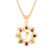 Multi Gemstone Solid 14k Yellow Gold OM Pendant