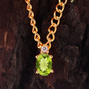 Peridot Gemstone & Diamond Solid 14k Yellow Gold Pendant
