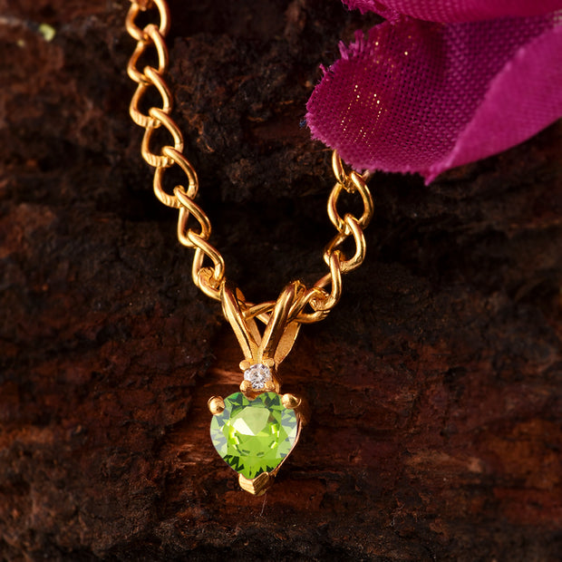 Peridot Gemstone & Diamond Solid 14k Yellow Gold Pendant