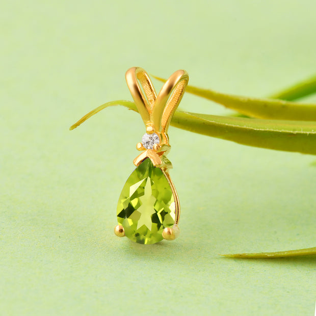 Peridot Gemstone & Diamond Solid 14k Yellow Gold Pendant