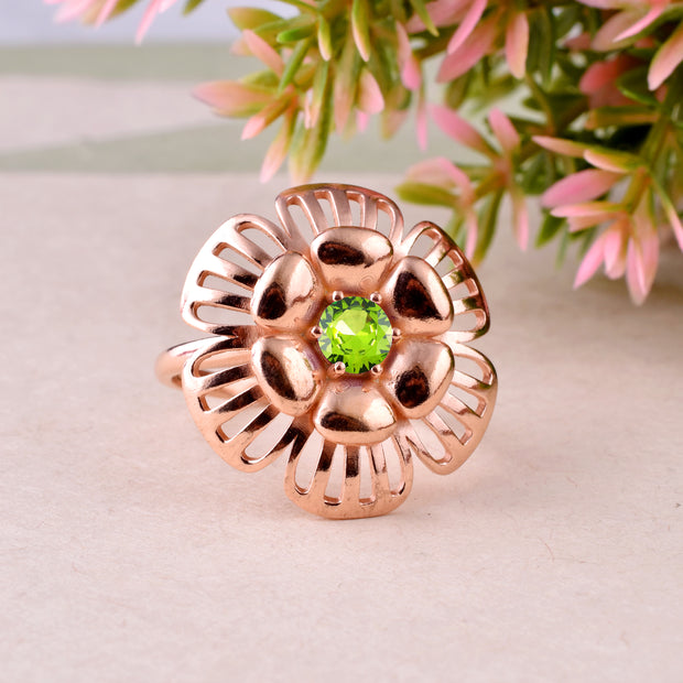 Peridot Gemstone Solid 14k Rose Gold Ring