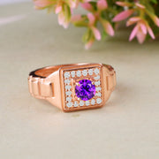 Amethyst Gemstone & Diamond Solid 14k Rose Gold Ring