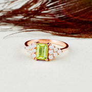 Peridot Gemstone & Diamond Solid 14k Rose Gold Ring