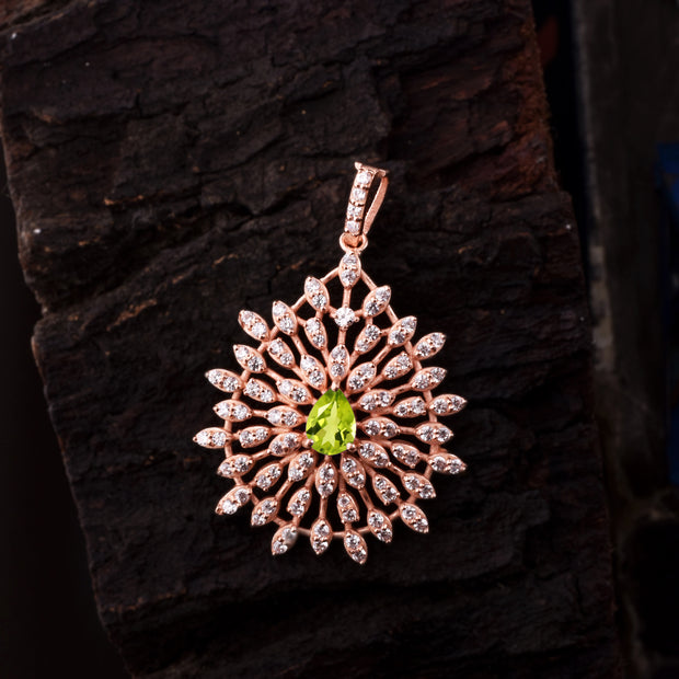Peridot Gemstone Solid 14k Rose Gold Pendant
