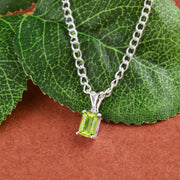 Peridot Gemstone & Diamond Solid 14k White Gold Pendant
