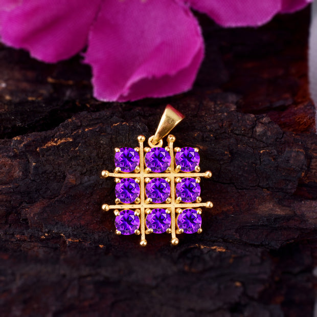Amethyst Gemstone Solid 14k Yellow Gold Pendant