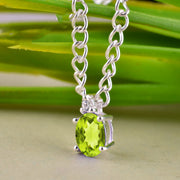 Peridot Gemstone & Diamond Solid 14k White Gold Pendant