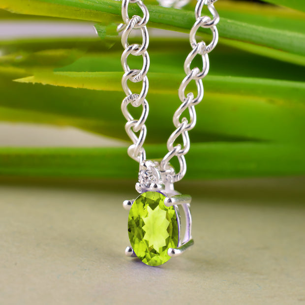 Peridot Gemstone & Diamond Solid 14k White Gold Pendant