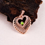 Peridot Gemstone & Diamond Solid 14k Rose Gold Heart Pendant