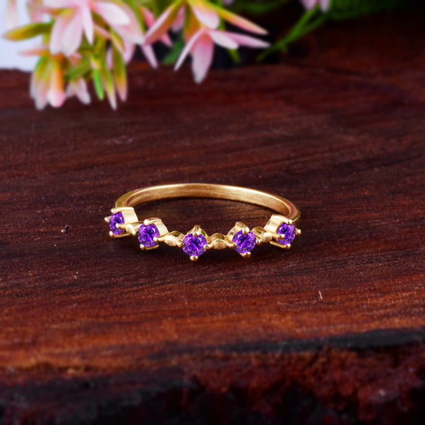 Amethyst Gemstone Solid 14k Yellow Gold Ring
