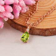 Peridot Gemstone & Diamond Solid 14k Rose Gold Pendant
