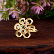 Emerald Gemstone & Diamond Solid 14k Yellow Gold Ring