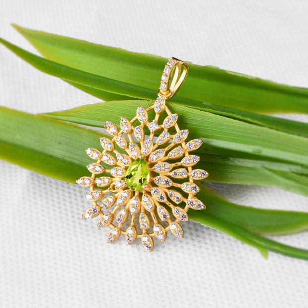 Peridot Gemstone Solid 14k Yellow Gold Pendant