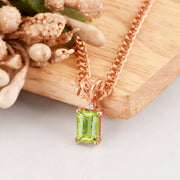 Peridot Gemstone & Diamond Solid 14k Rose Gold Pendant