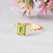 Peridot Gemstone & Diamond Solid 14k Yellow Gold Ring
