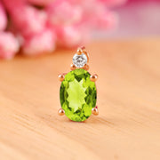 Peridot Gemstone & Diamond Solid 14k Rose Gold Pendant