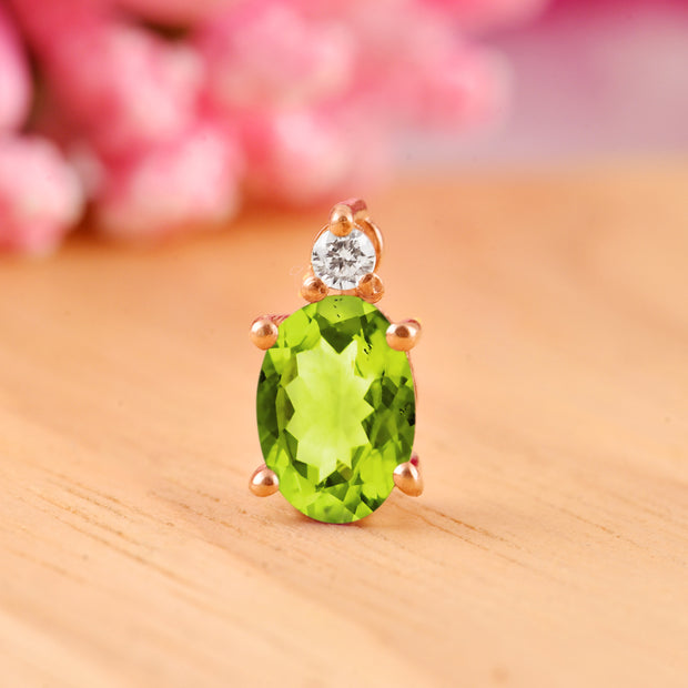 Peridot Gemstone & Diamond Solid 14k Rose Gold Pendant