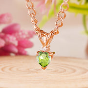 Peridot Gemstone & Diamond Solid 14k Rose Gold Pendant