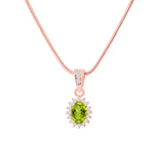 Peridot Gemstone & Diamond Solid 14k Rose Gold Pendant
