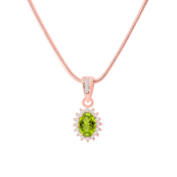 Peridot Gemstone & Diamond Solid 14k Rose Gold Pendant