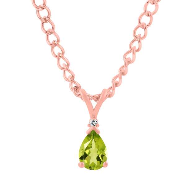 Peridot Gemstone & Diamond Solid 14k Rose Gold Pendant