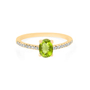 Peridot Gemstone & Diamond Solid 14k Yellow Gold Ring