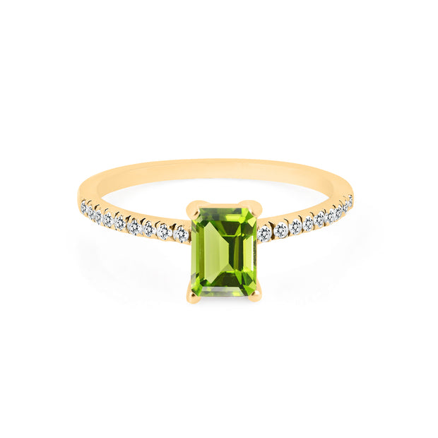 Peridot & Diamond Gemstone Solid 14k Yellow Gold Ring