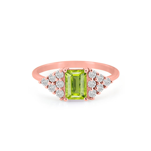 Peridot Gemstone & Diamond Solid 14k Rose Gold Ring