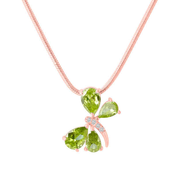 Peridot Gemstone & Diamond Solid 14k Rose Gold Pendant