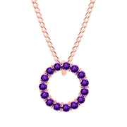 Amethyst Gemstone Solid 14k Rose Gold Round Ring Pendant