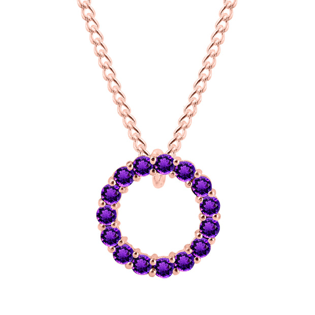 Amethyst Gemstone Solid 14k Rose Gold Round Ring Pendant