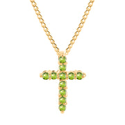 Peridot Gemstone Solid 14k Yellow Gold Cross Pendant