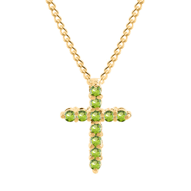 Peridot Gemstone Solid 14k Yellow Gold Cross Pendant