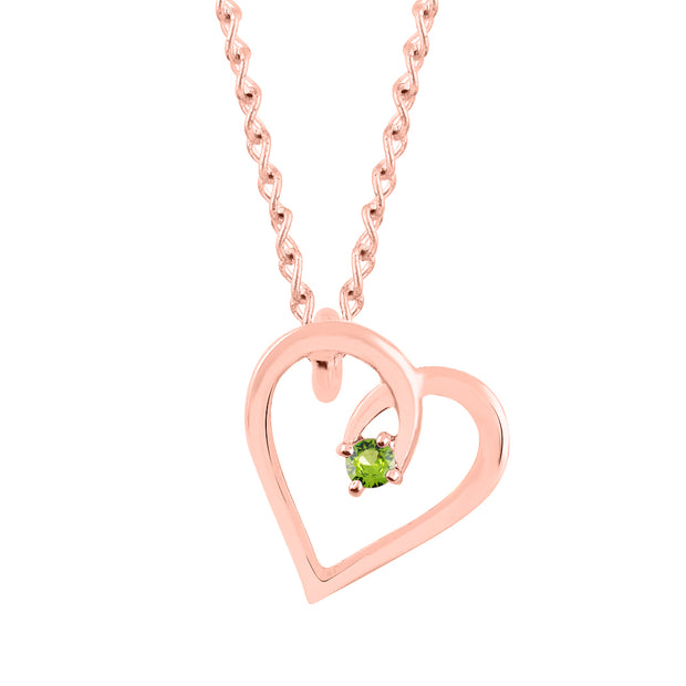 Peridot Gemstone Solid 14k Rose Gold Heart Pendant