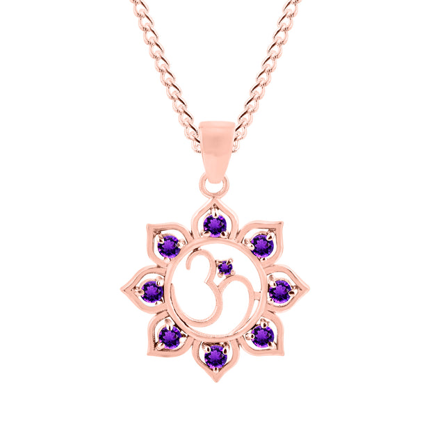 Amethyst Gemstone Solid 14k Rose Gold OM Pendant