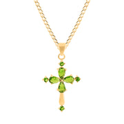 Peridot Gemstone Solid 14k Yellow Gold Cross Pendant