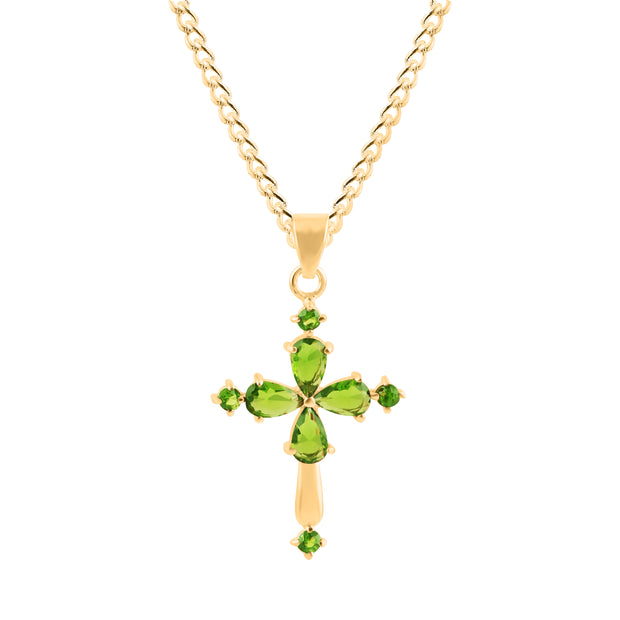 Peridot Gemstone Solid 14k Yellow Gold Cross Pendant