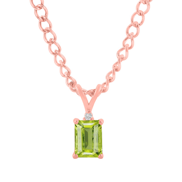 Peridot Gemstone & Diamond Solid 14k Rose Gold Pendant