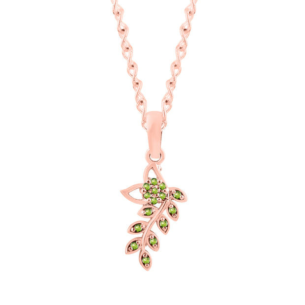 Peridot Gemstone Solid 14k Rose Gold Leaf Pendant