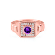 Amethyst Gemstone & Diamond Solid 14k Rose Gold Ring