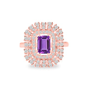 Amethyst Gemstone & Diamond Solid 14k Rose Gold Ring