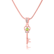Peridot Gemstone & Diamond Solid 14k Rose Gold Key Pendant