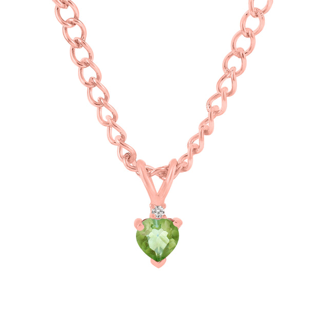Peridot Gemstone & Diamond Solid 14k Rose Gold Pendant