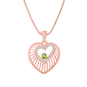 Peridot Gemstone & Diamond Solid 14k Rose Gold Heart Pendant