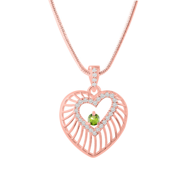 Peridot Gemstone & Diamond Solid 14k Rose Gold Heart Pendant