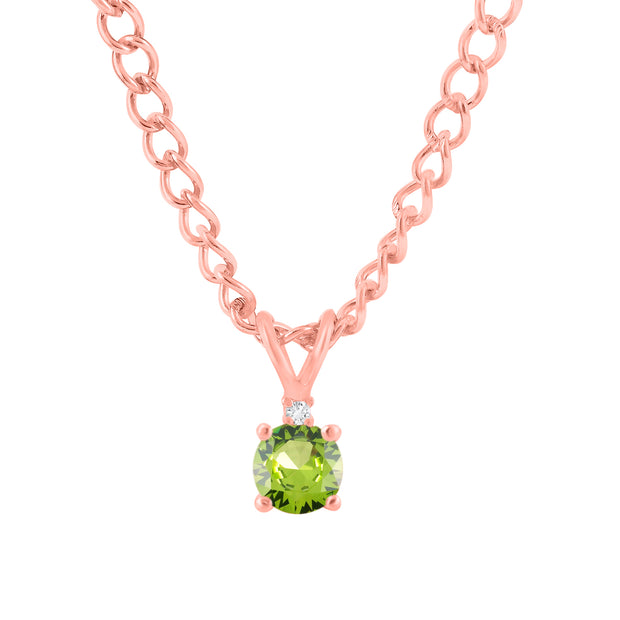 Peridot Gemstone & Diamond Solid 14k Rose Gold Pendant